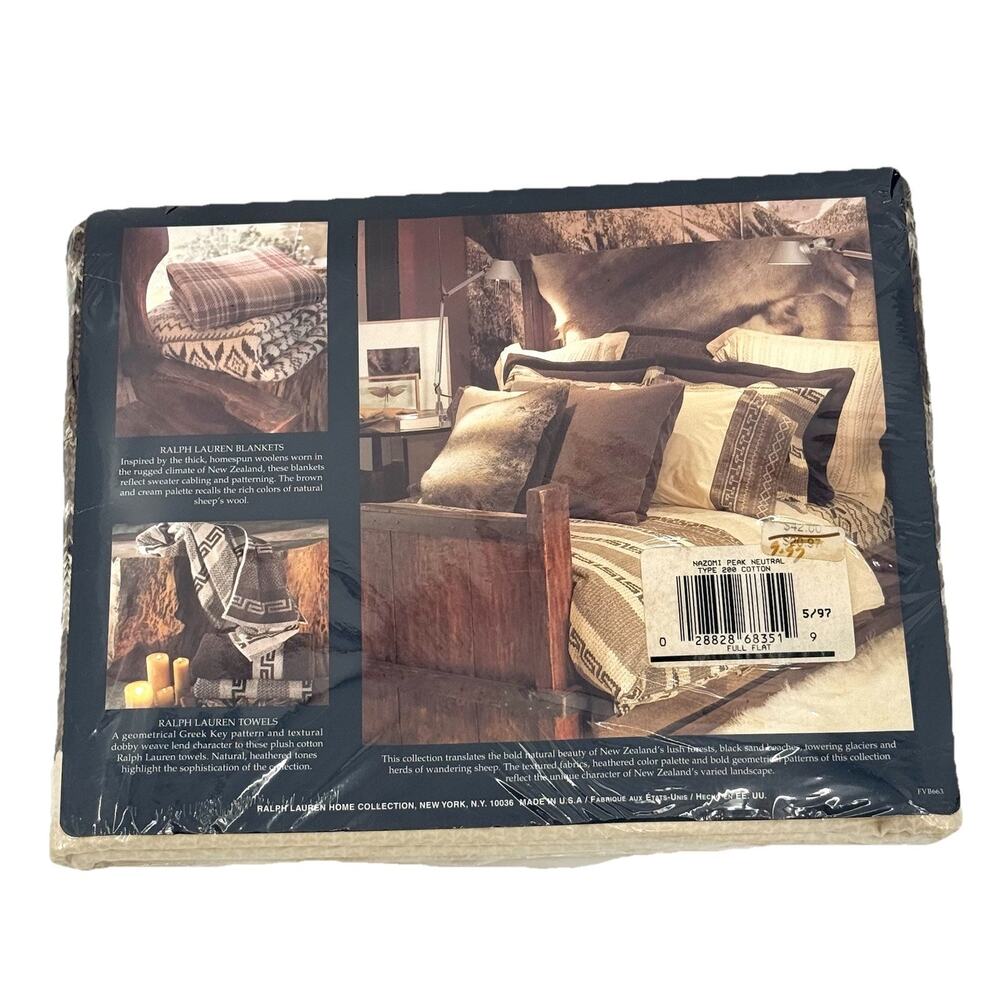 Ralph Lauren Vtg Full Flat Sheet Nazomi Cotton 200 Thread Count Geometric USA - Picture 2 of 9